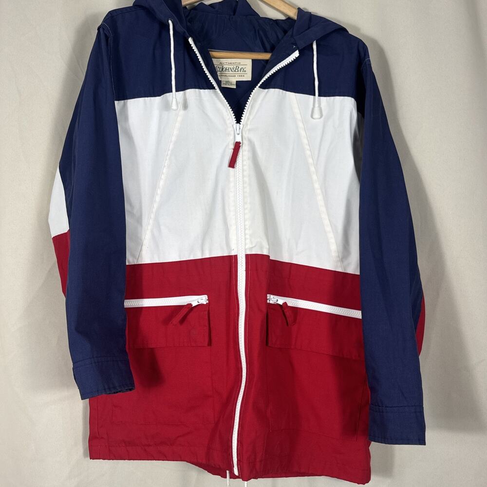 Vintage St Johns Bay Colorblock Windbreaker Jacket S Red White Blue Nautical